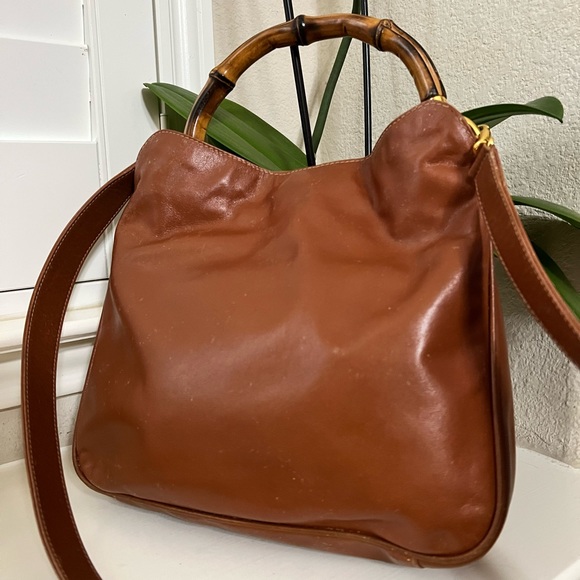 Gucci 2 Way Bag 2 optional handles , bamboo handle, interior clean Vintage 1988 - Picture 1 of 16